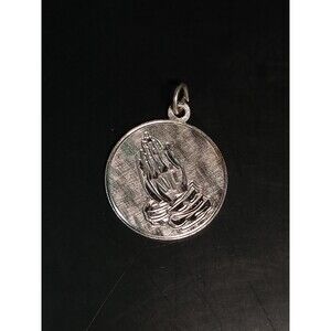 Sterling Silver Serenity Prayer Pendant Praying Hands Round Medallion 1"